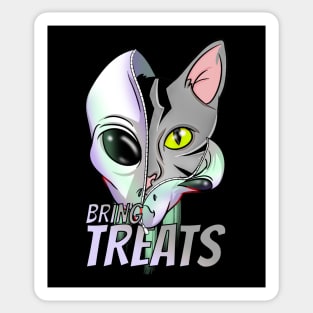 Cartoon Alien Bring Treats Space Cat Sticker